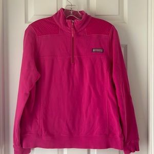Vineyard Vines Pink QuarterZip with Gingham Panels on front & back -size M